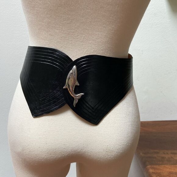 Vintage Black Leather Belt with Silver Dolphin Buckle main image 8